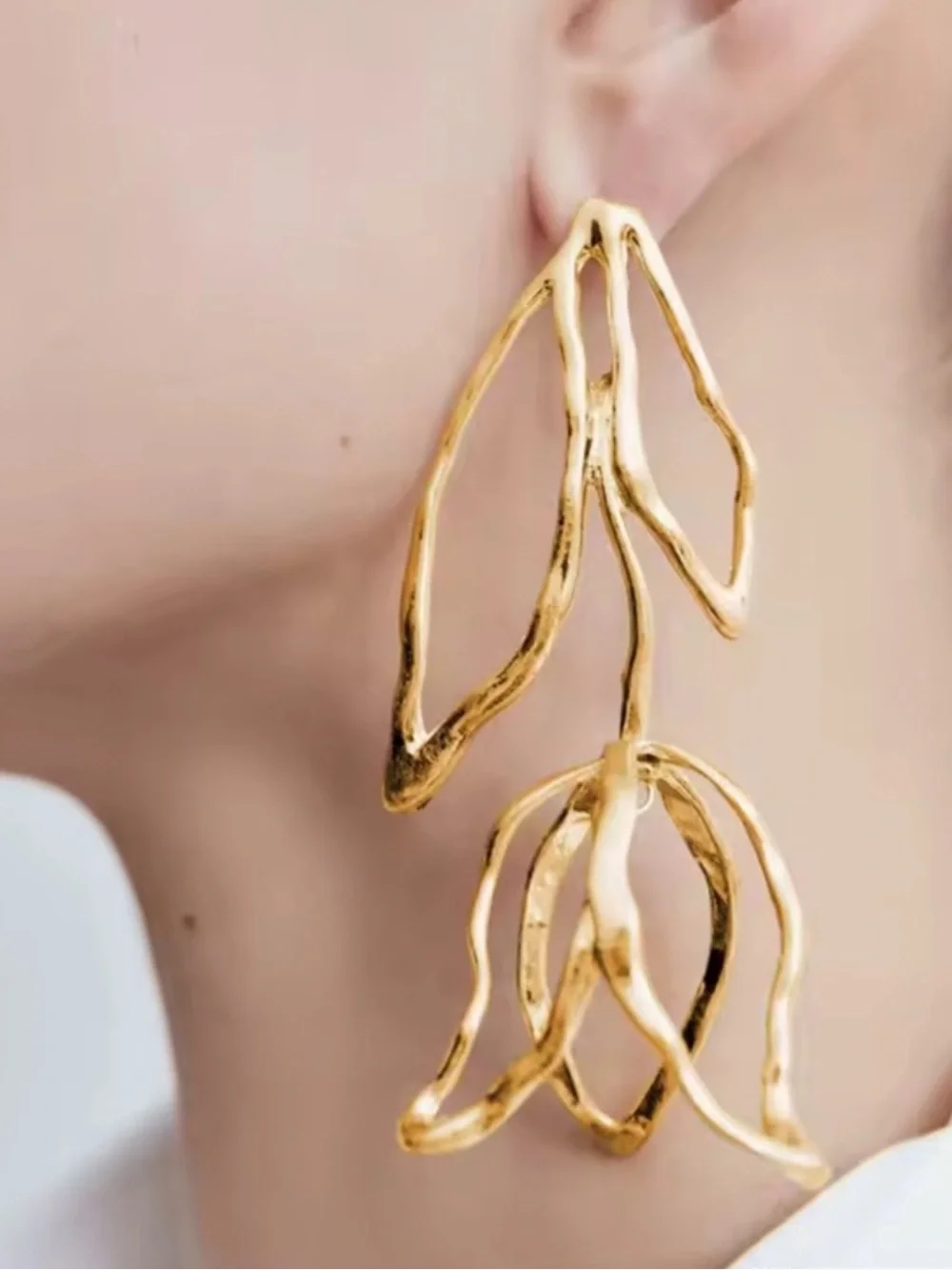 Zara Polished Gold Organic Drop Earrings - Women Jewelry